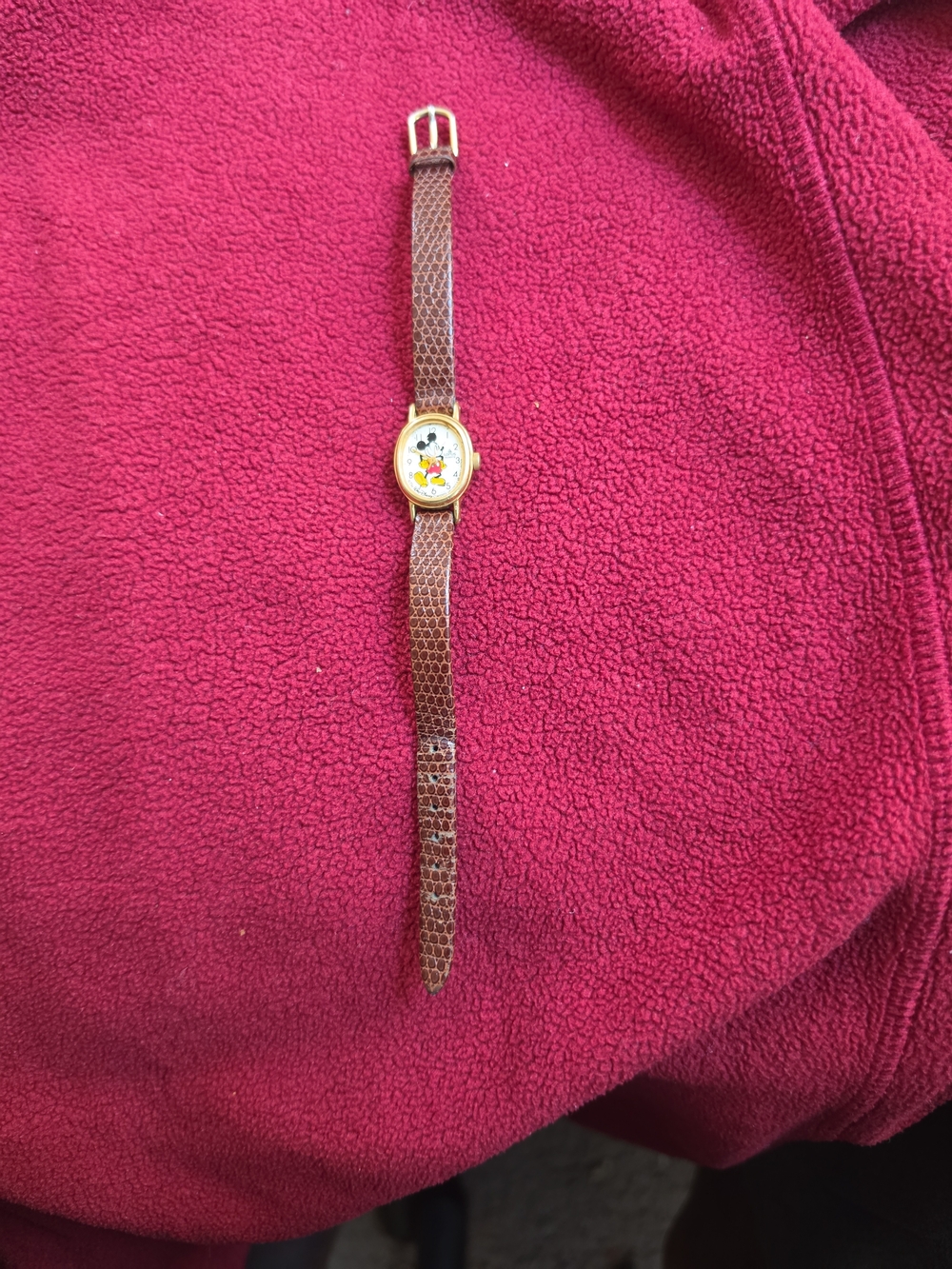 Brown Leather Strap Mickey Mouse Watch -no Crystal